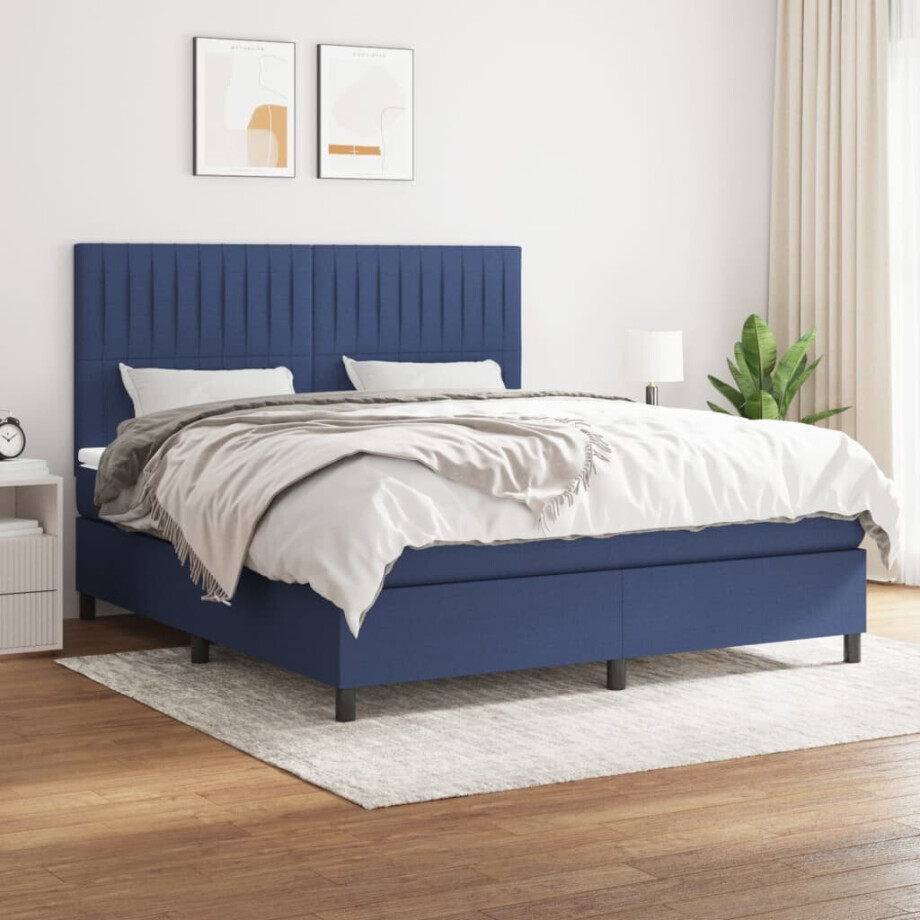 vidaXL Boxspring met matras stof blauw 180x200 cm vidaXL Boxspring met matras stof blauw 180x200 cm afbeelding 1