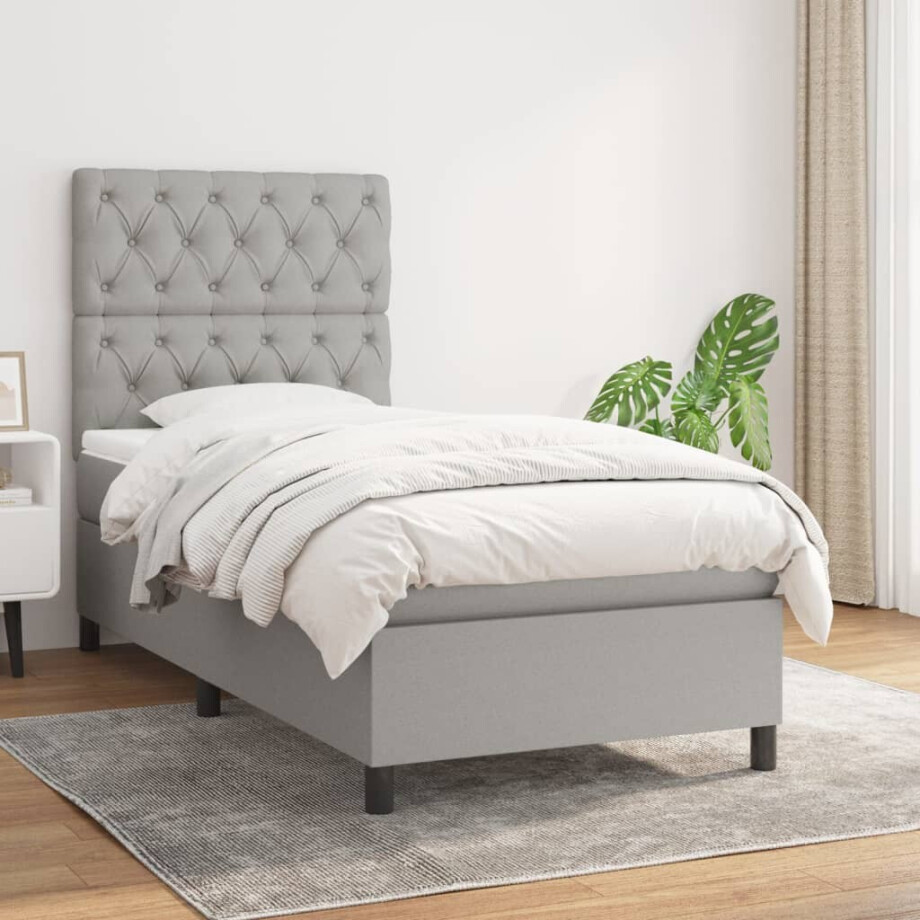 vidaXL Boxspring met matras stof lichtgrijs 80x200 cm afbeelding 1