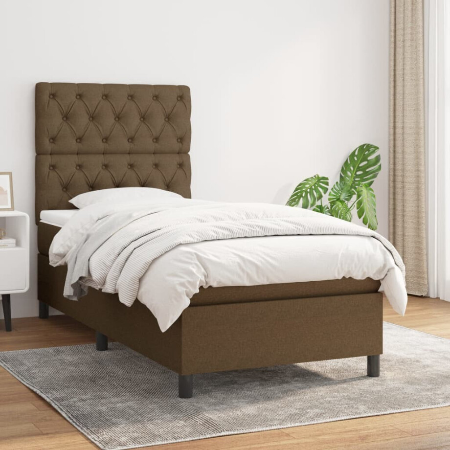 vidaXL Boxspring met matras stof donkerbruin 80x200 cm vidaXL Boxspring met matras stof donkerbruin 80x200 cm afbeelding 1