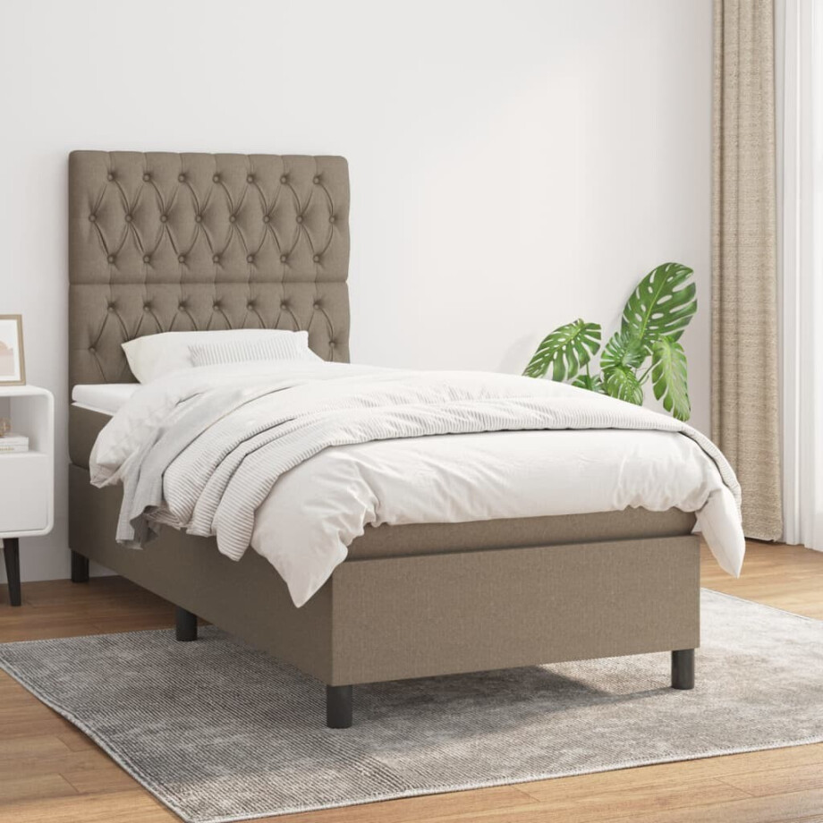 vidaXL Boxspring met matras stof taupe 90x190 cm afbeelding 1