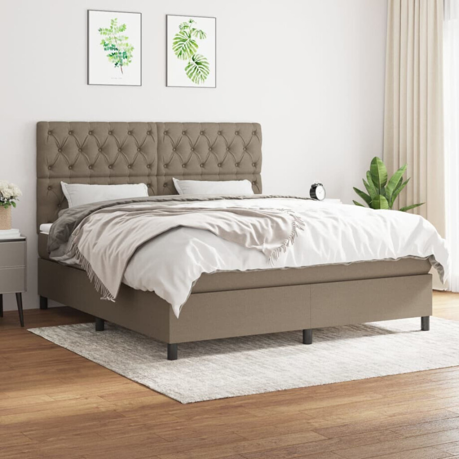 vidaXL Boxspring met matras stof taupe 160x200 cm afbeelding 1