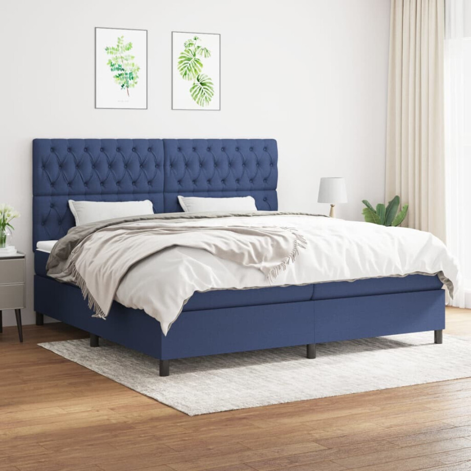 vidaXL Boxspring met matras stof blauw 200x200 cm vidaXL Boxspring met matras stof blauw 200x200 cm afbeelding 1