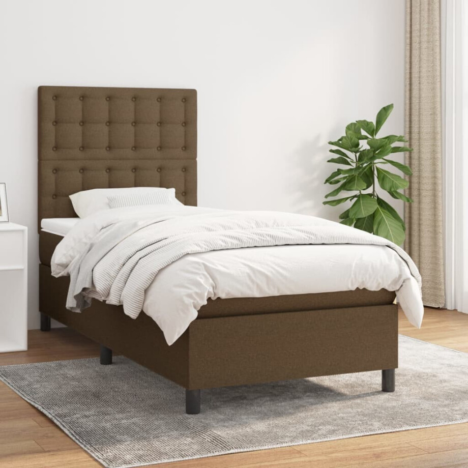 vidaXL Boxspring met matras stof donkerbruin 80x200 cm vidaXL Boxspring met matras stof donkerbruin 80x200 cm afbeelding 1
