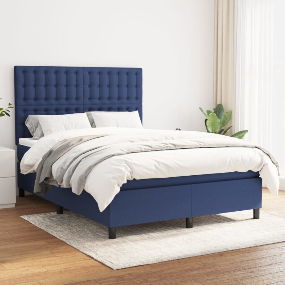 vidaXL Boxspring met matras stof blauw 140x200 cm vidaXL Boxspring met matras stof blauw 140x200 cm afbeelding 1