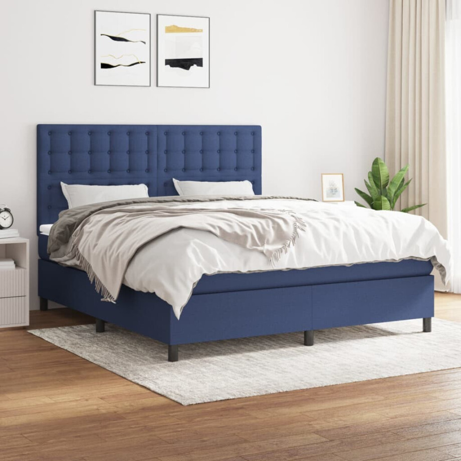 vidaXL Boxspring met matras stof blauw 160x200 cm vidaXL Boxspring met matras stof blauw 160x200 cm afbeelding 1