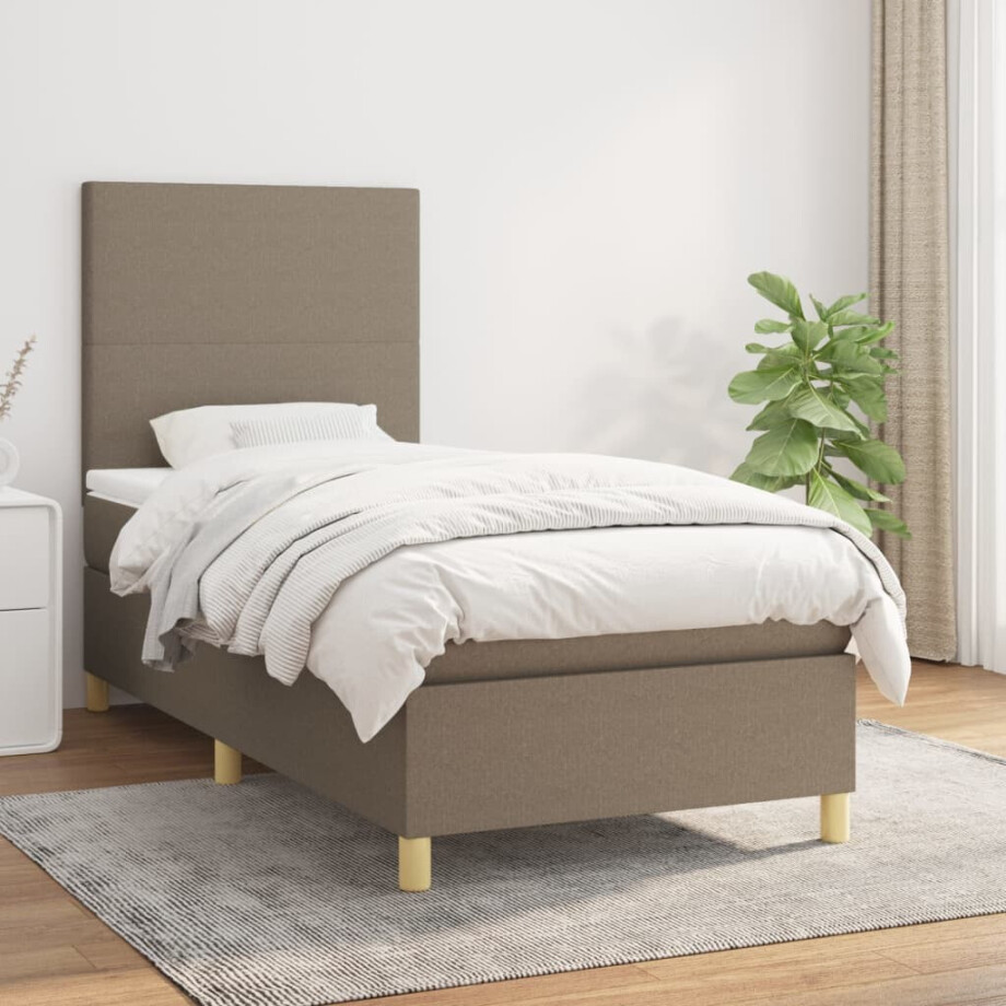vidaXL Boxspring met matras stof taupe 80x200 cm afbeelding 1