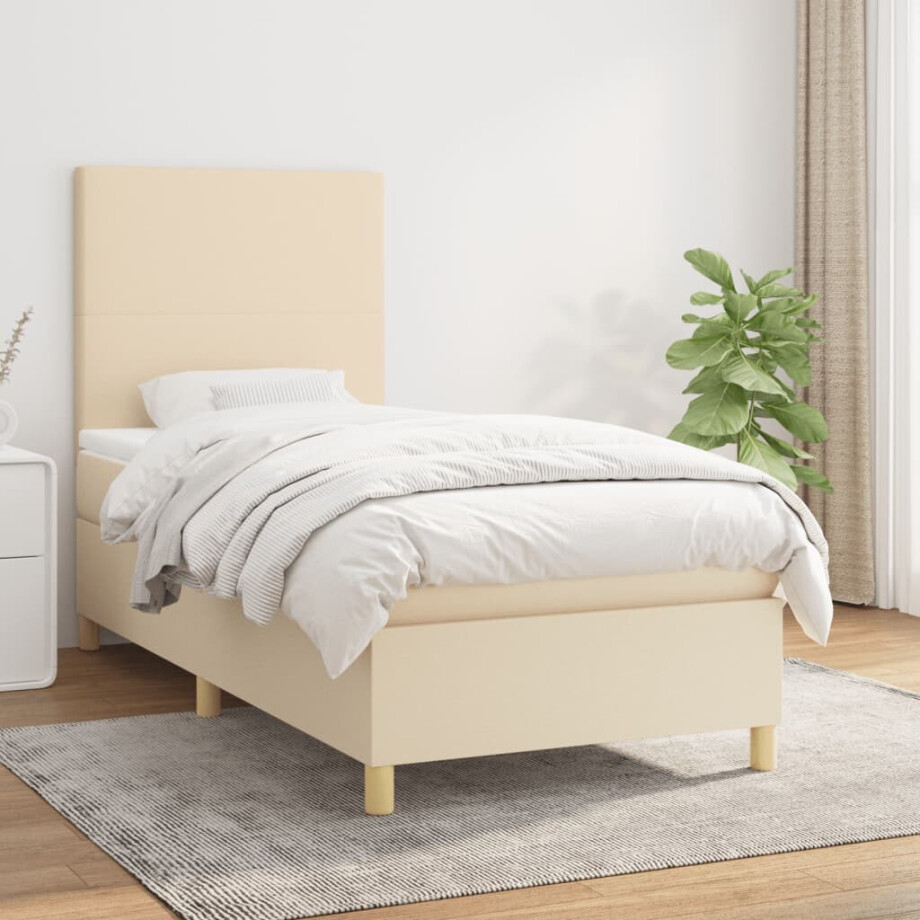 vidaXL Boxspring met matras stof crèmekleurig 90x200 cm vidaXL Boxspring met matras stof crèmekleurig 90x200 cm afbeelding 1