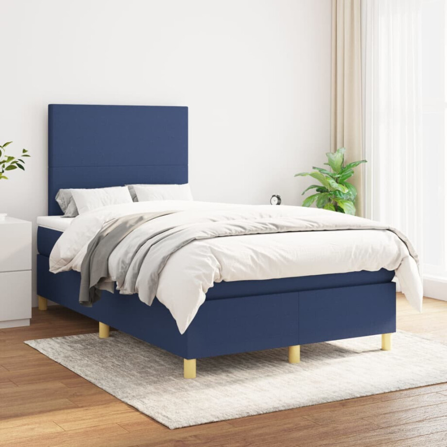 vidaXL Boxspring met matras stof blauw 120x200 cm vidaXL Boxspring met matras stof blauw 120x200 cm afbeelding 1