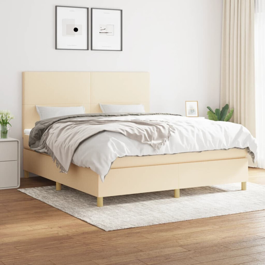vidaXL Boxspring met matras stof crèmekleurig 160x200 cm afbeelding 1