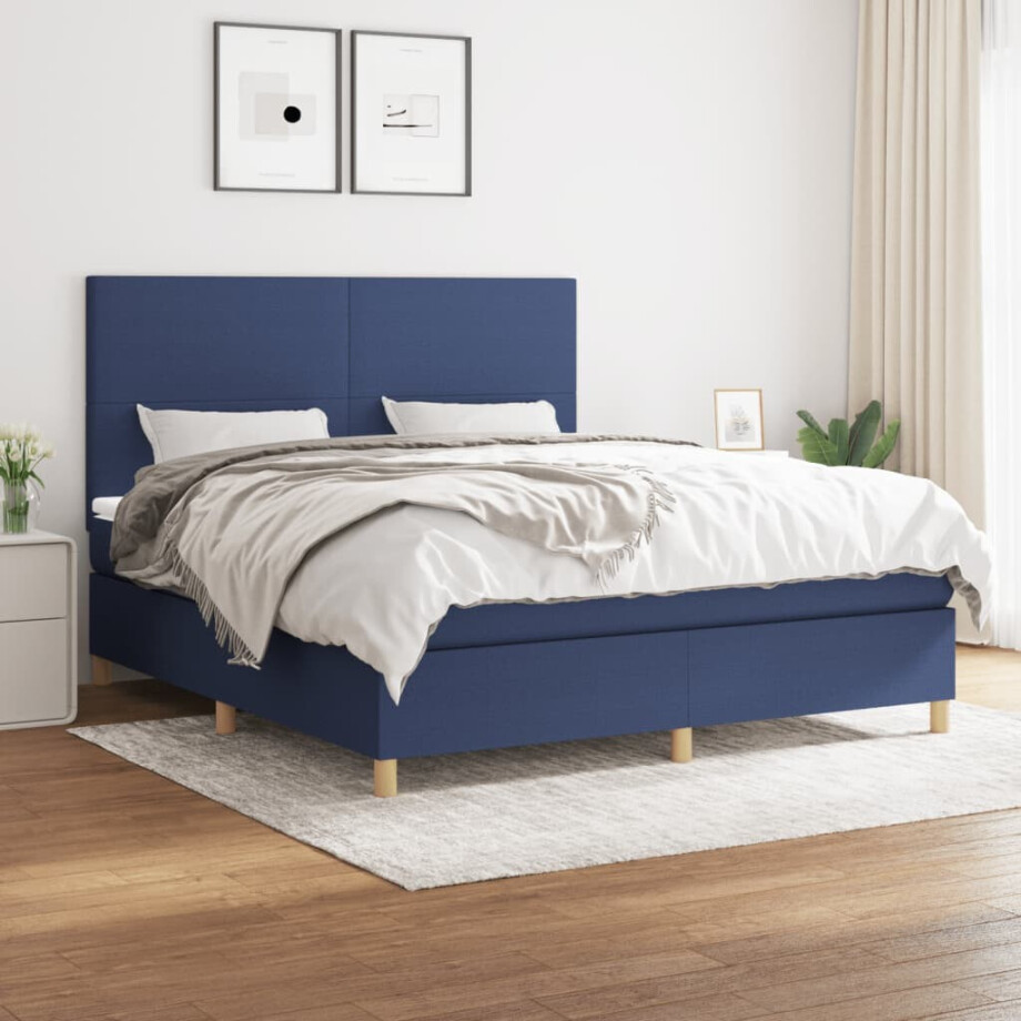 vidaXL Boxspring met matras stof blauw 160x200 cm vidaXL Boxspring met matras stof blauw 160x200 cm afbeelding 1