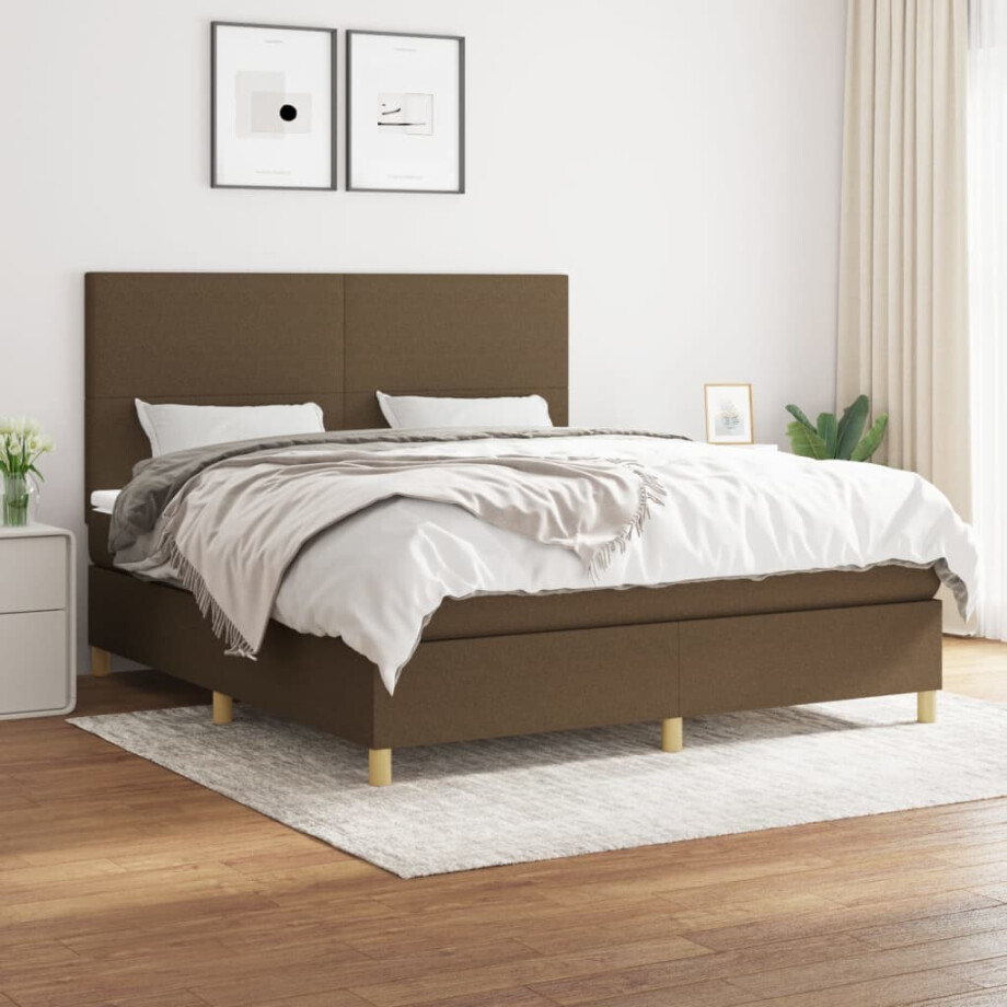 vidaXL Boxspring met matras stof donkerbruin 180x200 cm vidaXL Boxspring met matras stof donkerbruin 180x200 cm afbeelding 1
