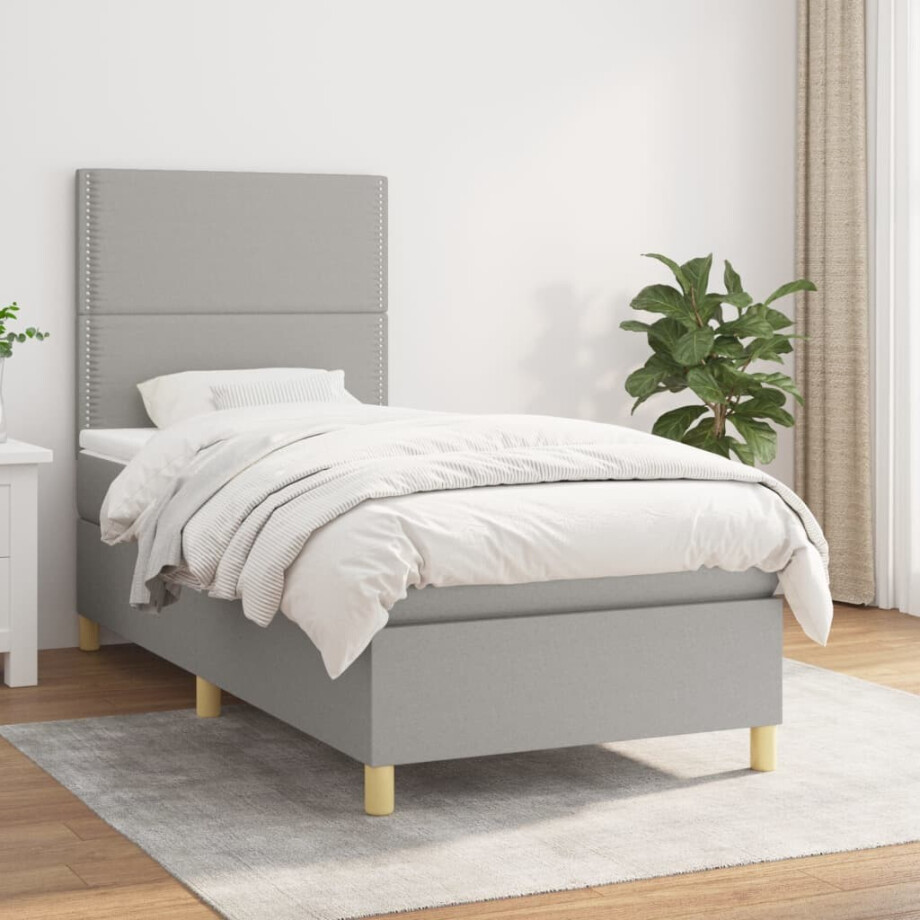 vidaXL Boxspring met matras stof lichtgrijs 90x190 cm vidaXL Boxspring met matras stof lichtgrijs 90x190 cm afbeelding 1