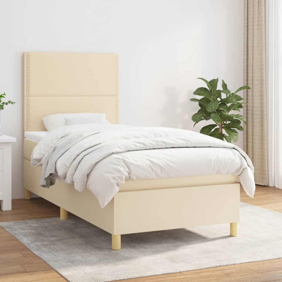 vidaXL Boxspring met matras stof crèmekleurig 90x190 cm afbeelding 1