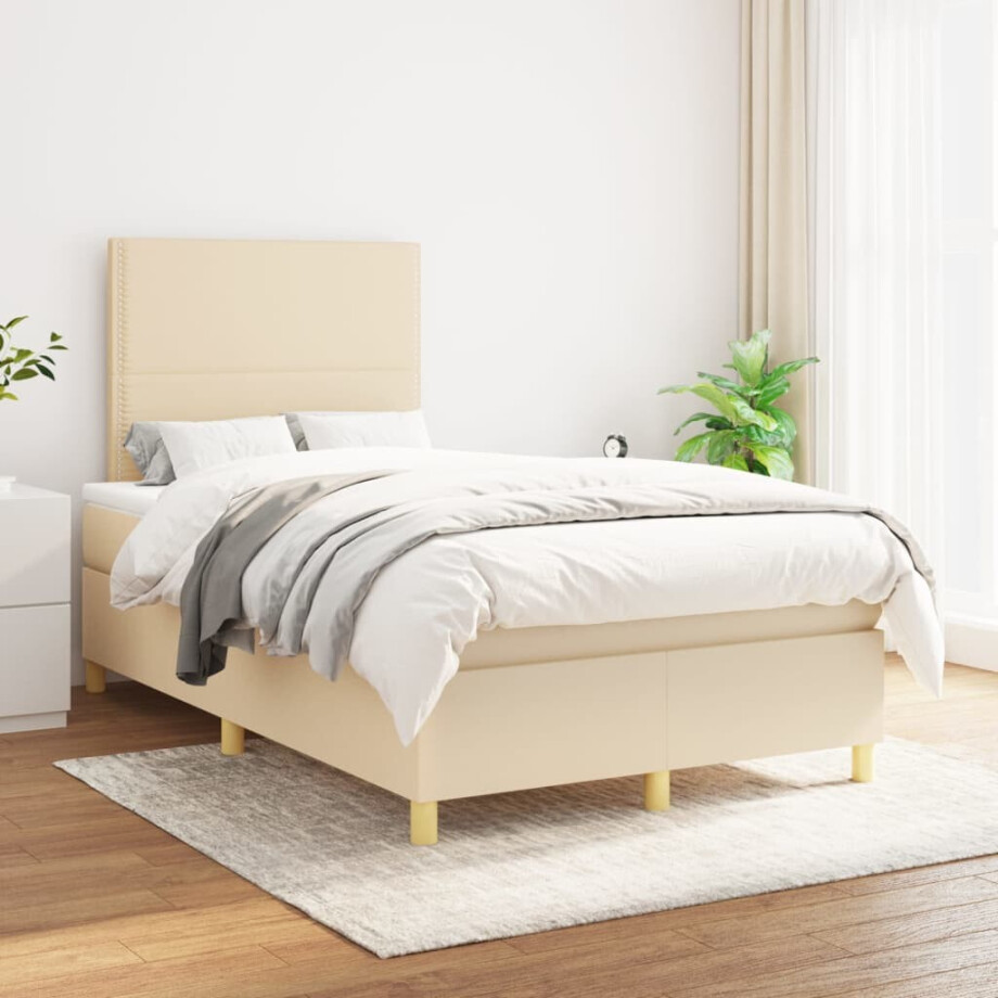 vidaXL Boxspring met matras stof crèmekleurig 120x200 cm vidaXL Boxspring met matras stof crèmekleurig 120x200 cm afbeelding 1