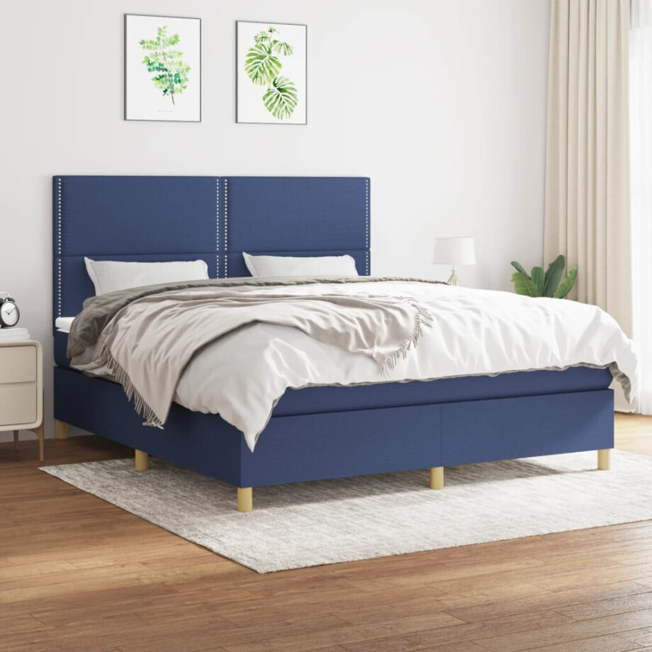 vidaXL Boxspring met matras stof blauw 180x200 cm vidaXL Boxspring met matras stof blauw 180x200 cm afbeelding 1