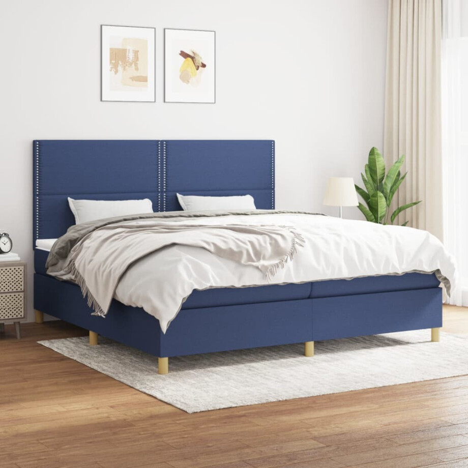 vidaXL Boxspring met matras stof blauw 200x200 cm afbeelding 1