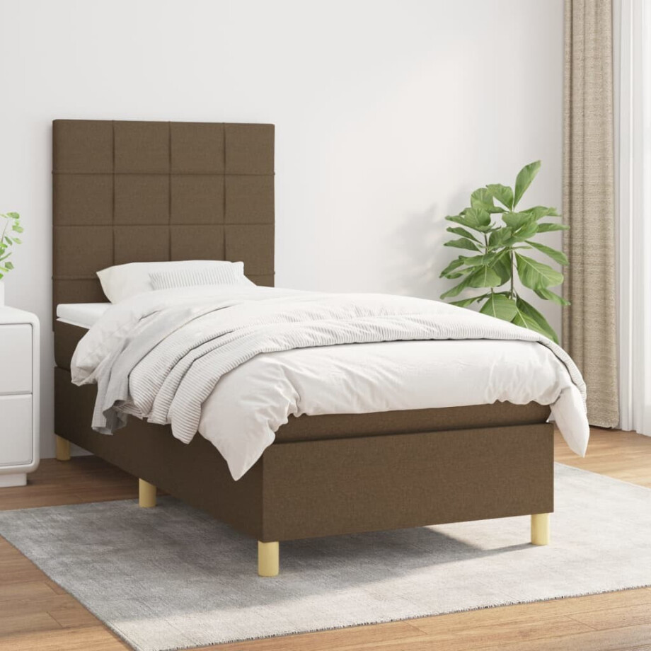vidaXL Boxspring met matras stof donkerbruin 80x200 cm vidaXL Boxspring met matras stof donkerbruin 80x200 cm afbeelding 1