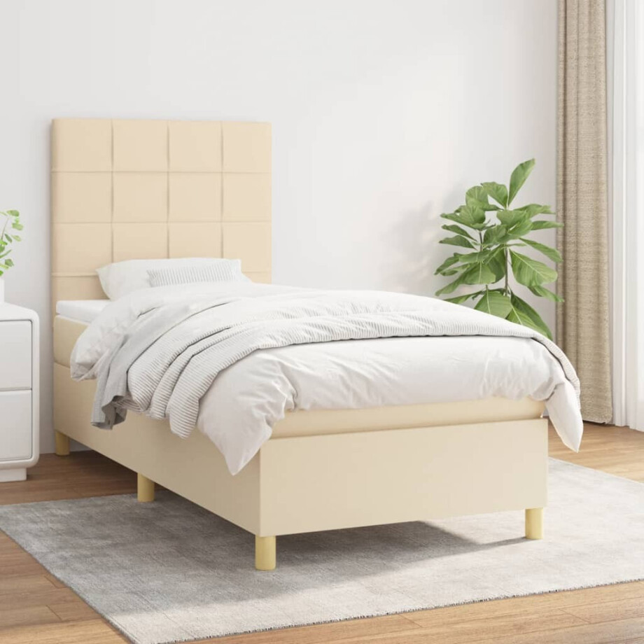 vidaXL Boxspring met matras stof crèmekleurig 90x190 cm afbeelding 1
