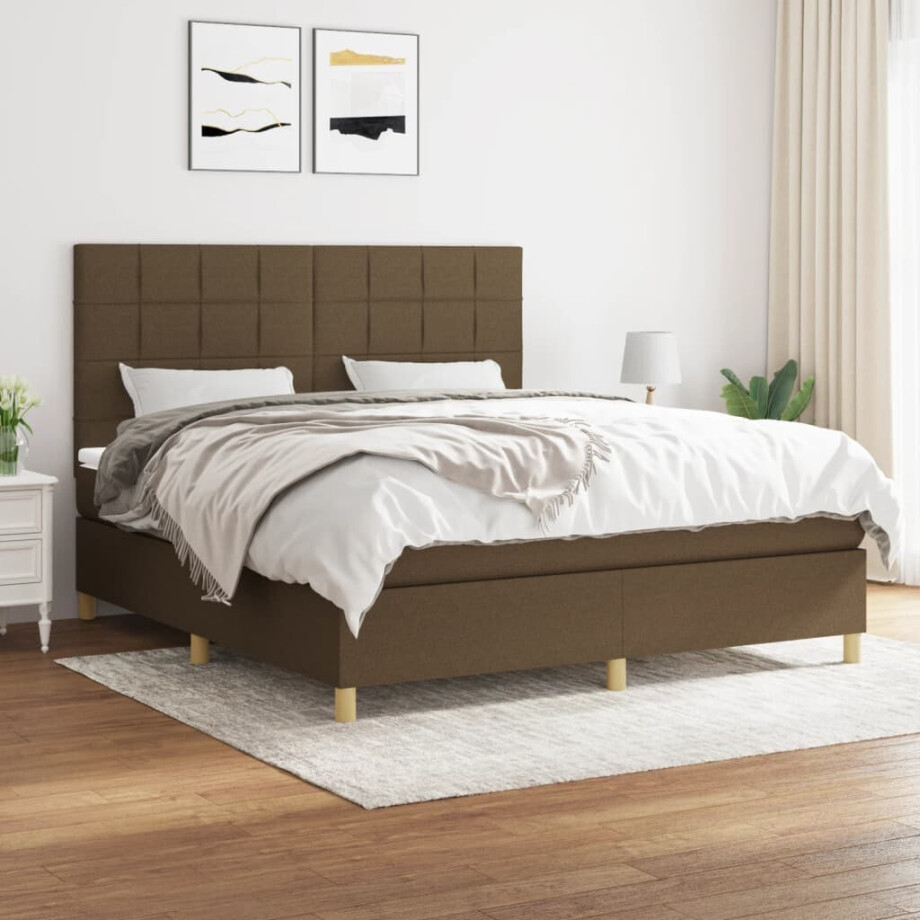 vidaXL Boxspring met matras stof donkerbruin 180x200 cm afbeelding 1