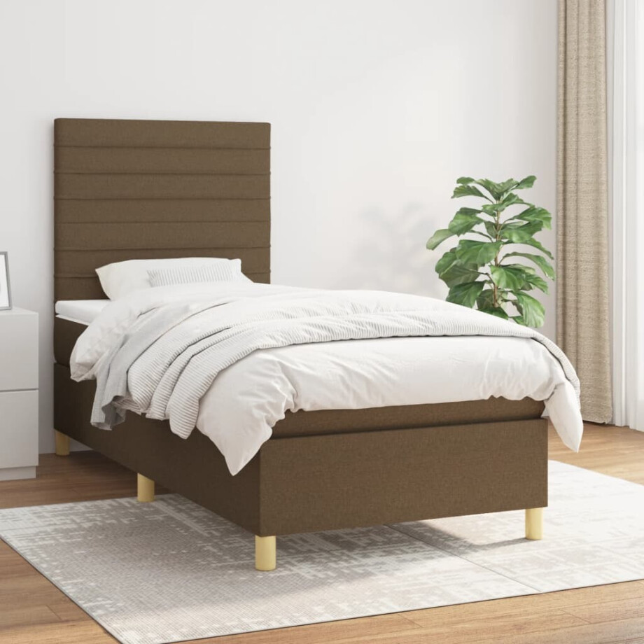 vidaXL Boxspring met matras stof donkerbruin 80x200 cm afbeelding 1