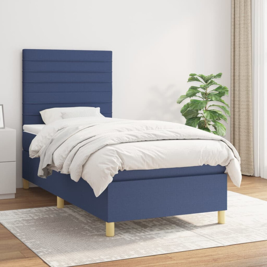 vidaXL Boxspring met matras stof blauw 90x190 cm vidaXL Boxspring met matras stof blauw 90x190 cm afbeelding 1