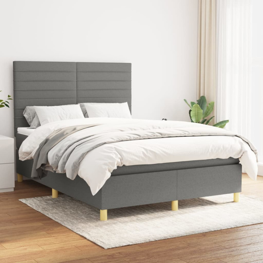 vidaXL Boxspring met matras stof donkergrijs 140x190 cm vidaXL Boxspring met matras stof donkergrijs 140x190 cm afbeelding 1