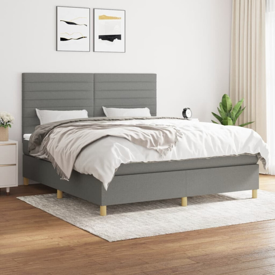 vidaXL Boxspring met matras stof donkergrijs 160x200 cm afbeelding 1