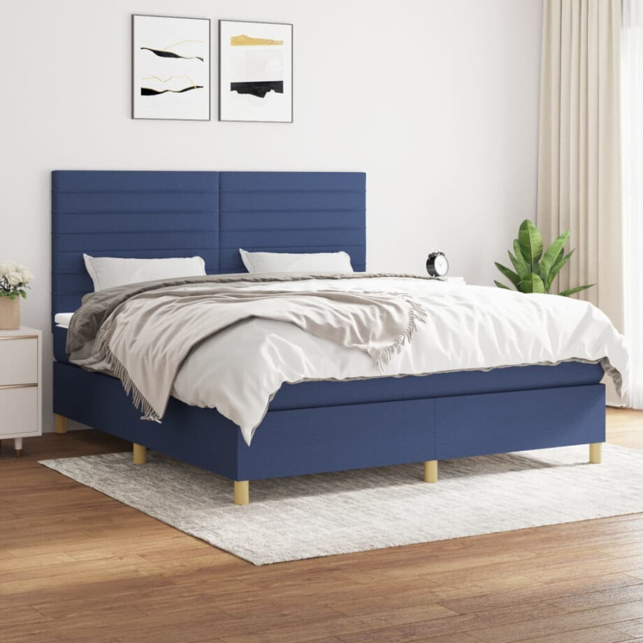 vidaXL Boxspring met matras stof blauw 160x200 cm vidaXL Boxspring met matras stof blauw 160x200 cm afbeelding 1