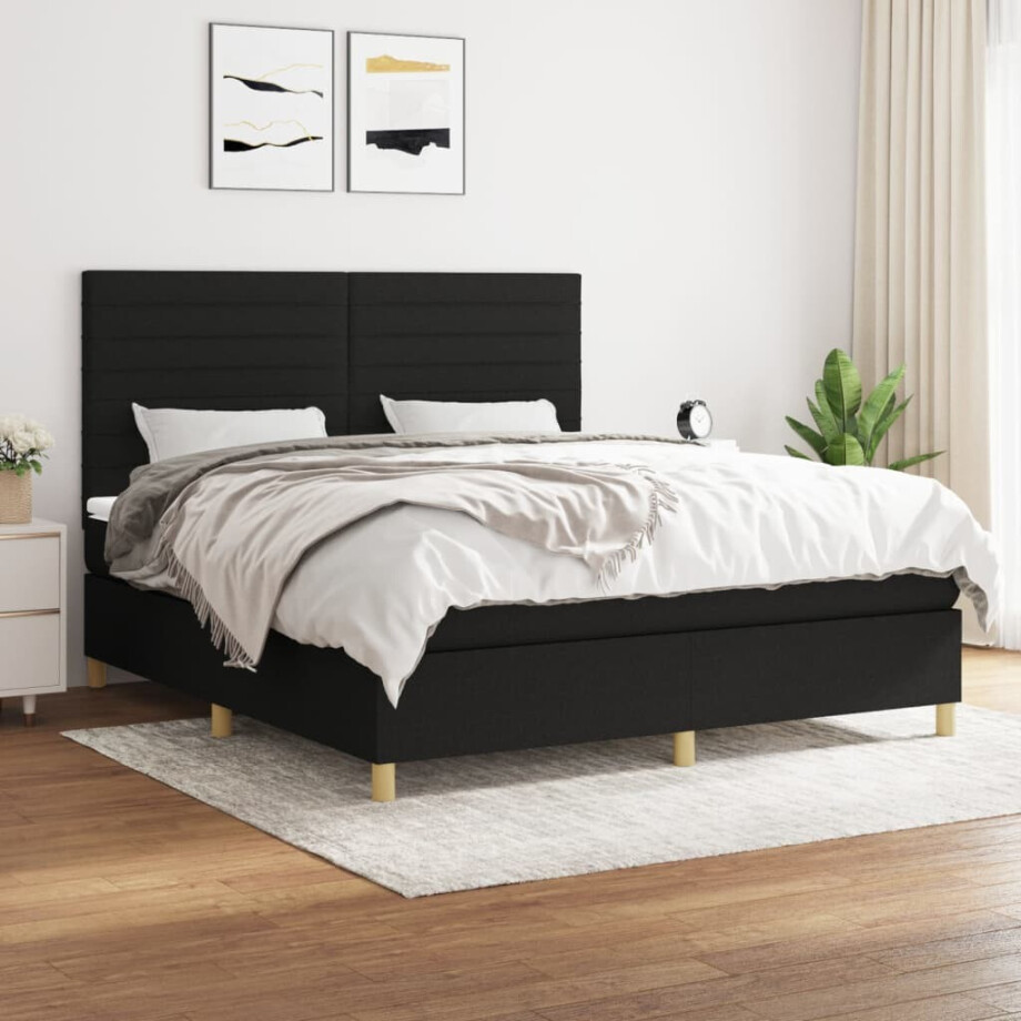 vidaXL Boxspring met matras stof zwart 180x200 cm vidaXL Boxspring met matras stof zwart 180x200 cm afbeelding 1