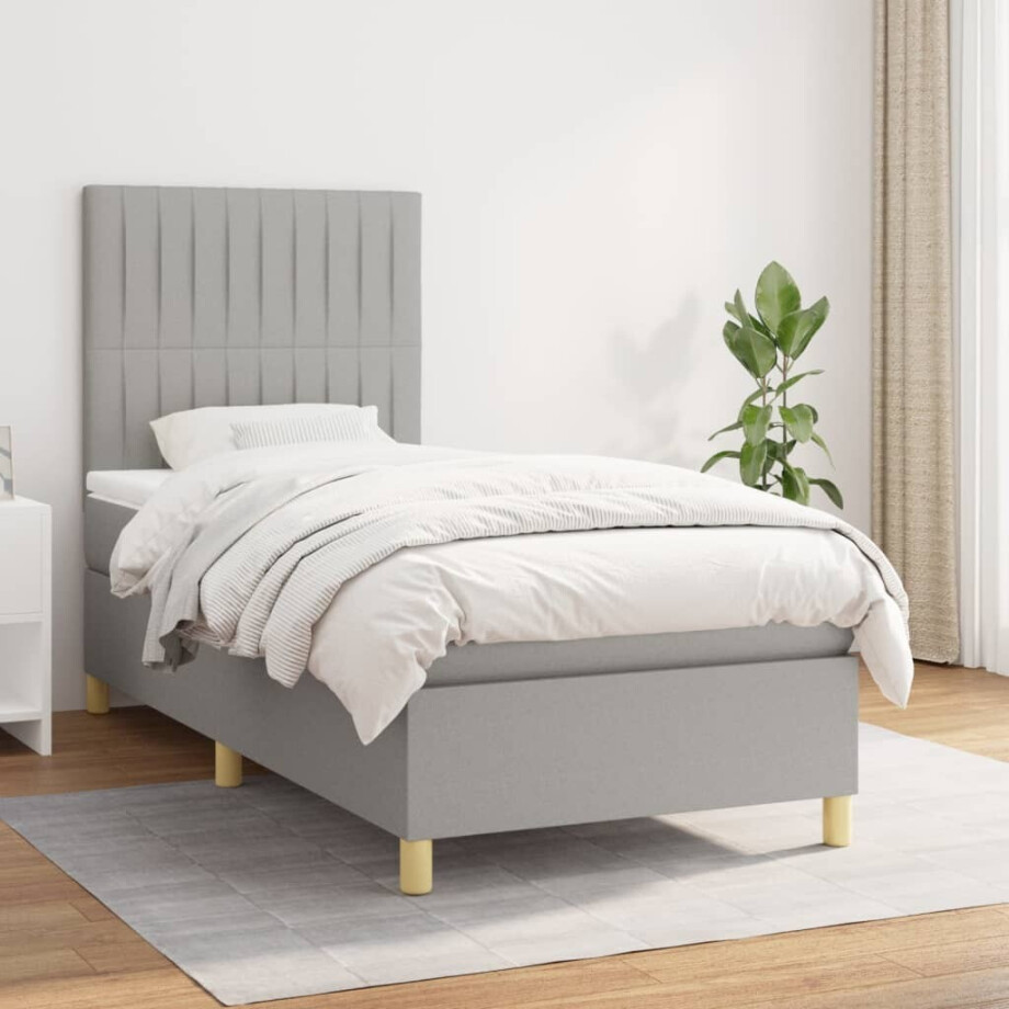 vidaXL Boxspring met matras stof lichtgrijs 90x200 cm afbeelding 1