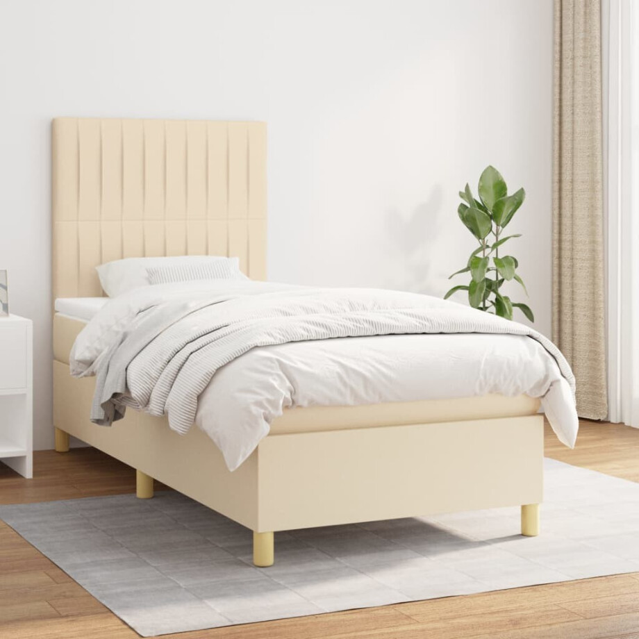 vidaXL Boxspring met matras stof crèmekleurig 90x200 cm vidaXL Boxspring met matras stof crèmekleurig 90x200 cm afbeelding 1