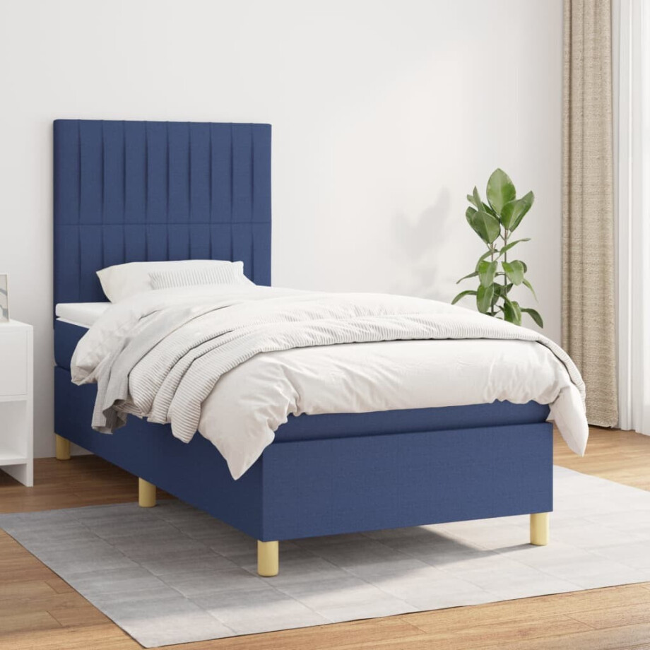 vidaXL Boxspring met matras stof blauw 90x200 cm vidaXL Boxspring met matras stof blauw 90x200 cm afbeelding 1