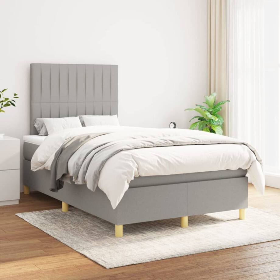 vidaXL Boxspring met matras stof lichtgrijs 120x200 cm vidaXL Boxspring met matras stof lichtgrijs 120x200 cm afbeelding 1