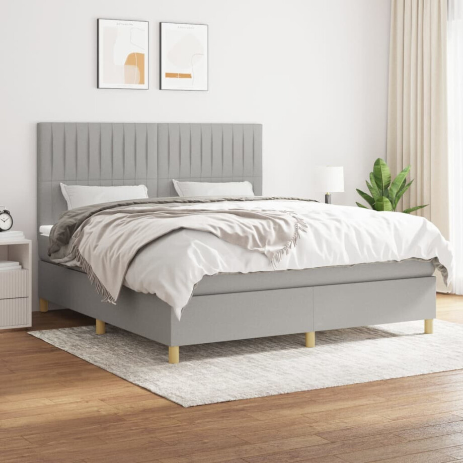 vidaXL Boxspring met matras stof lichtgrijs 160x200 cm vidaXL Boxspring met matras stof lichtgrijs 160x200 cm afbeelding 1