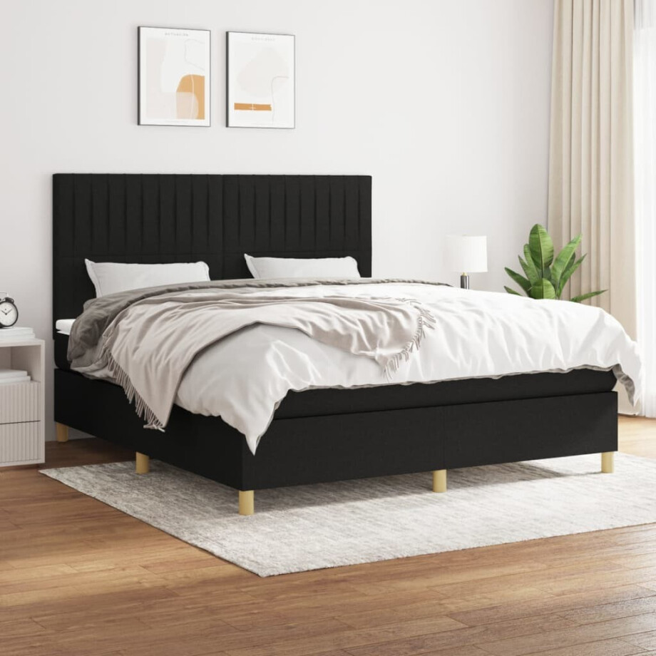 vidaXL Boxspring met matras stof zwart 180x200 cm vidaXL Boxspring met matras stof zwart 180x200 cm afbeelding 1