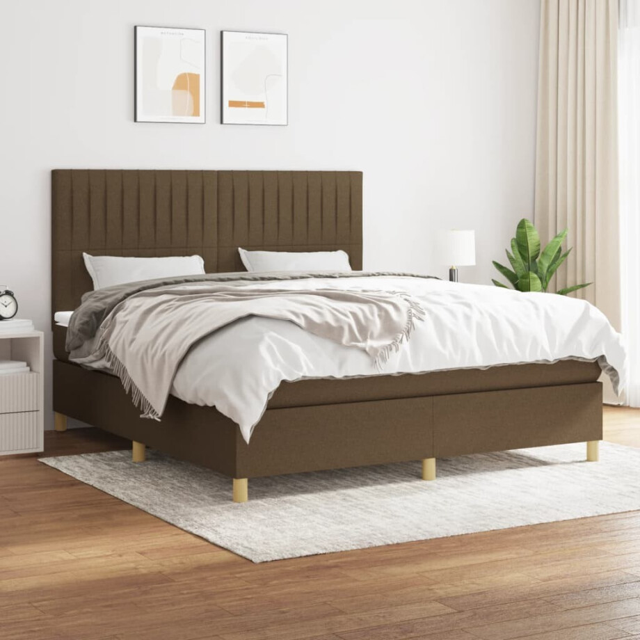 vidaXL Boxspring met matras stof donkerbruin 180x200 cm vidaXL Boxspring met matras stof donkerbruin 180x200 cm afbeelding 1