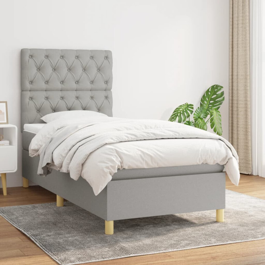 vidaXL Boxspring met matras stof lichtgrijs 80x200 cm afbeelding 1