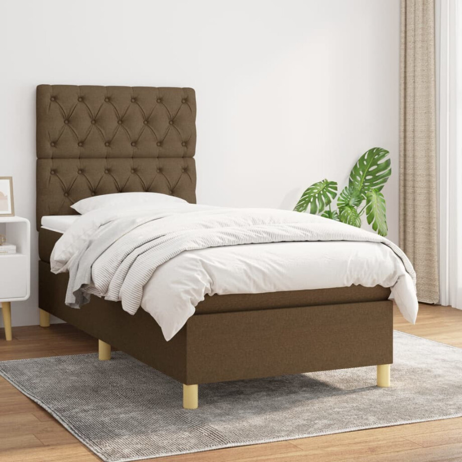 vidaXL Boxspring met matras stof donkerbruin 80x200 cm vidaXL Boxspring met matras stof donkerbruin 80x200 cm afbeelding 1
