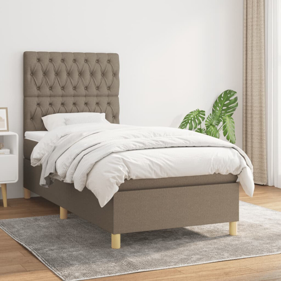 vidaXL Boxspring met matras stof taupe 90x190 cm afbeelding 1