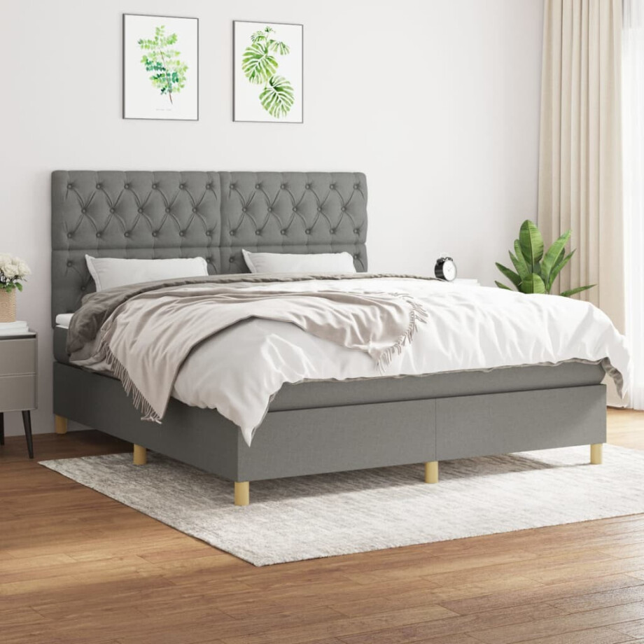 vidaXL Boxspring met matras stof donkergrijs 160x200 cm afbeelding 1