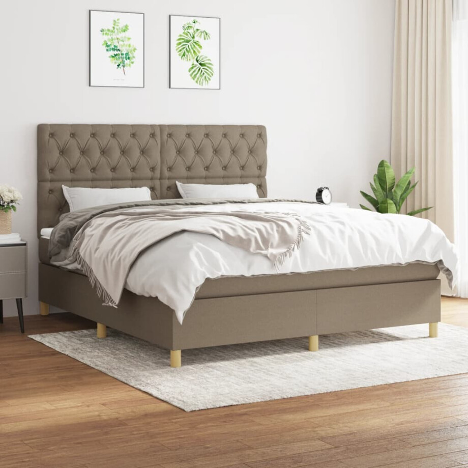 vidaXL Boxspring met matras stof taupe 160x200 cm afbeelding 1