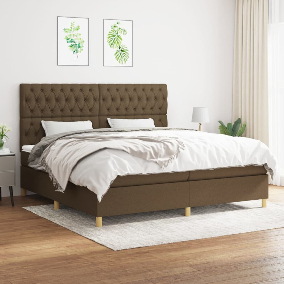vidaXL Boxspring met matras stof donkerbruin 200x200 cm afbeelding 1