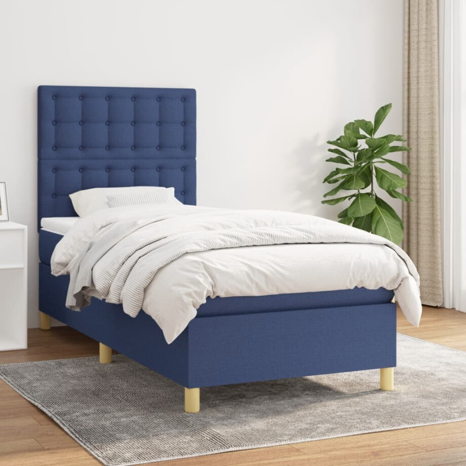 vidaXL Boxspring met matras stof blauw 90x190 cm vidaXL Boxspring met matras stof blauw 90x190 cm afbeelding 1
