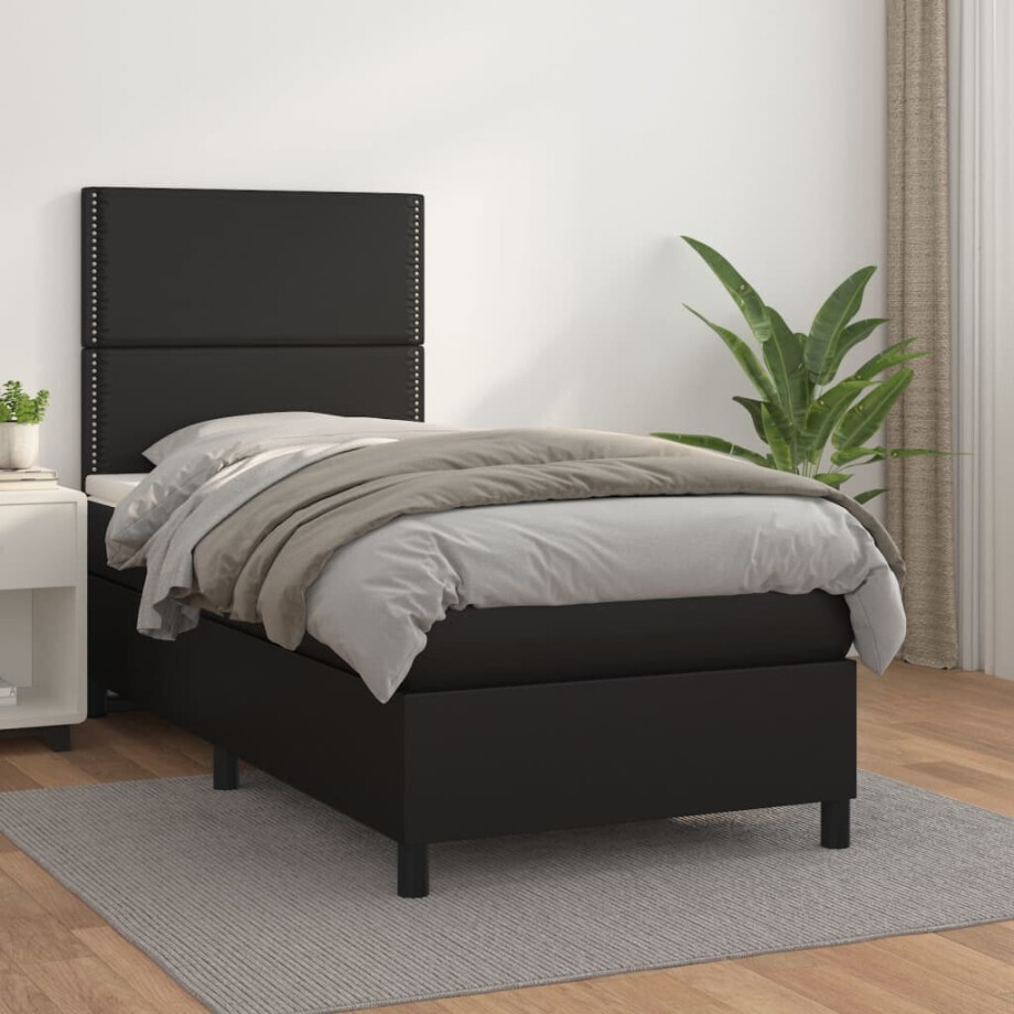 vidaXL Boxspring met matras kunstleer zwart 100x200 cm vidaXL Boxspring met matras kunstleer zwart 100x200 cm afbeelding 1
