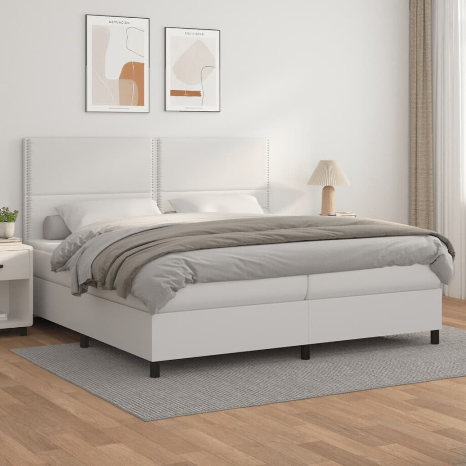 vidaXL Boxspring met matras kunstleer wit 200x200 cm afbeelding 1