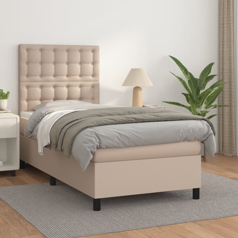 vidaXL Boxspring met matras kunstleer cappuccinokleurig 80x200 cm afbeelding 1