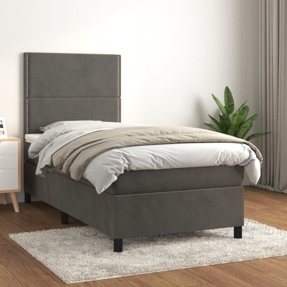 vidaXL Boxspring met matras fluweel donkergrijs 80x200 cm vidaXL Boxspring met matras fluweel donkergrijs 80x200 cm afbeelding 1