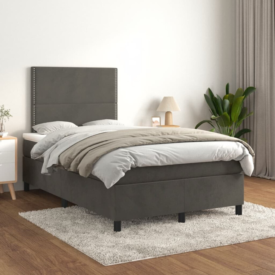 vidaXL Boxspring met matras fluweel donkergrijs 120x200 cm afbeelding 1