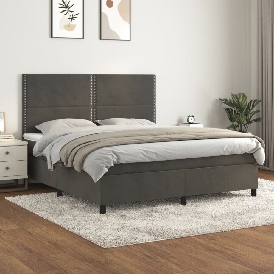 vidaXL Boxspring met matras fluweel donkergrijs 160x200 cm afbeelding 1