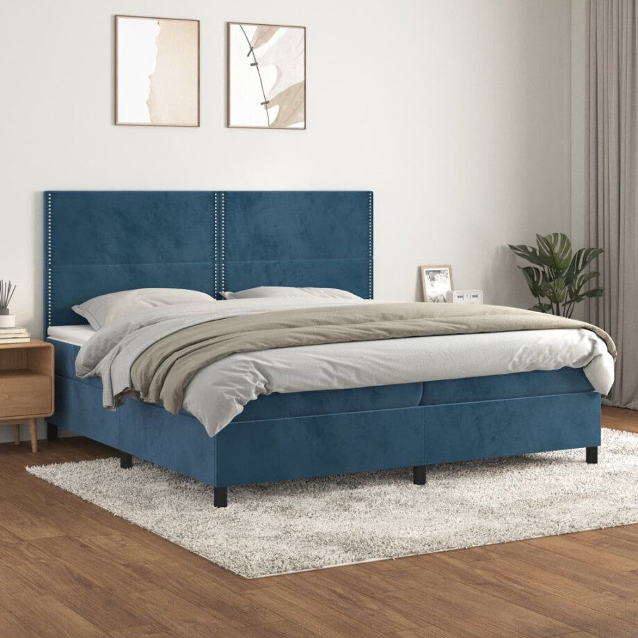 vidaXL Boxspring met matras fluweel donkerblauw 200x200 cm vidaXL Boxspring met matras fluweel donkerblauw 200x200 cm afbeelding 1